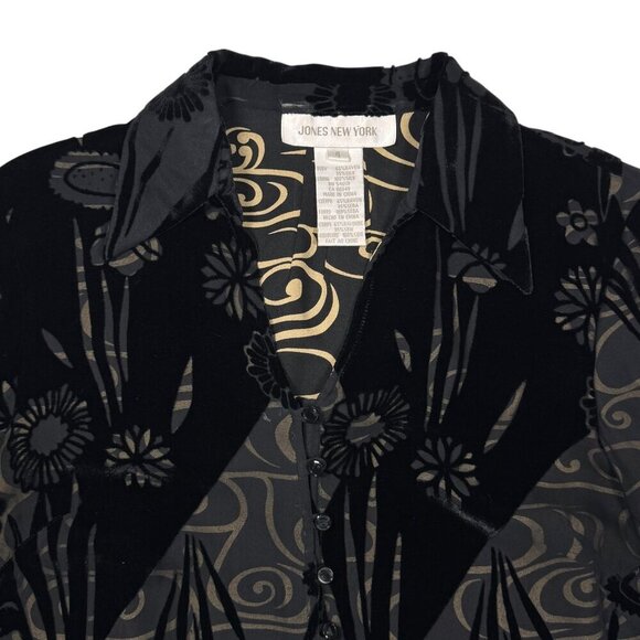VTG Jones New York Burnout Velvet Blouse Top Sz.S Black Whimsigoth Gothic Witch - Picture 6 of 12